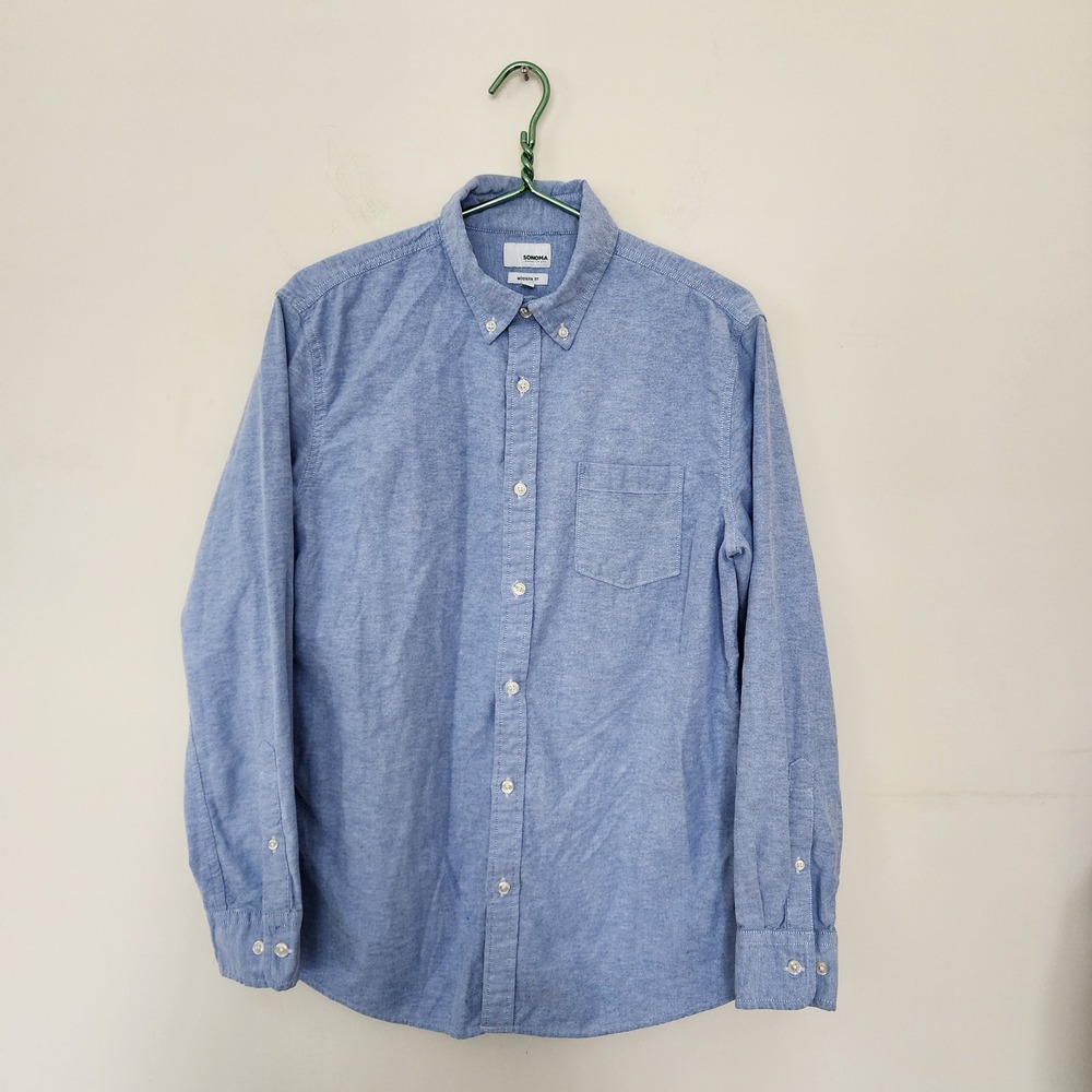 ☘️ Sonoma Goods For Life Mens Modern Fit Oxford Shirt Light Blue 100% Cotton L